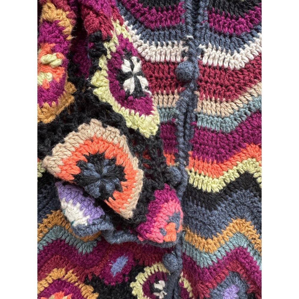 Vintage Chadwicks Womens Black Multicolor Crochet Zigzag Cardigan Sweater SMALL - Picture 5 of 8